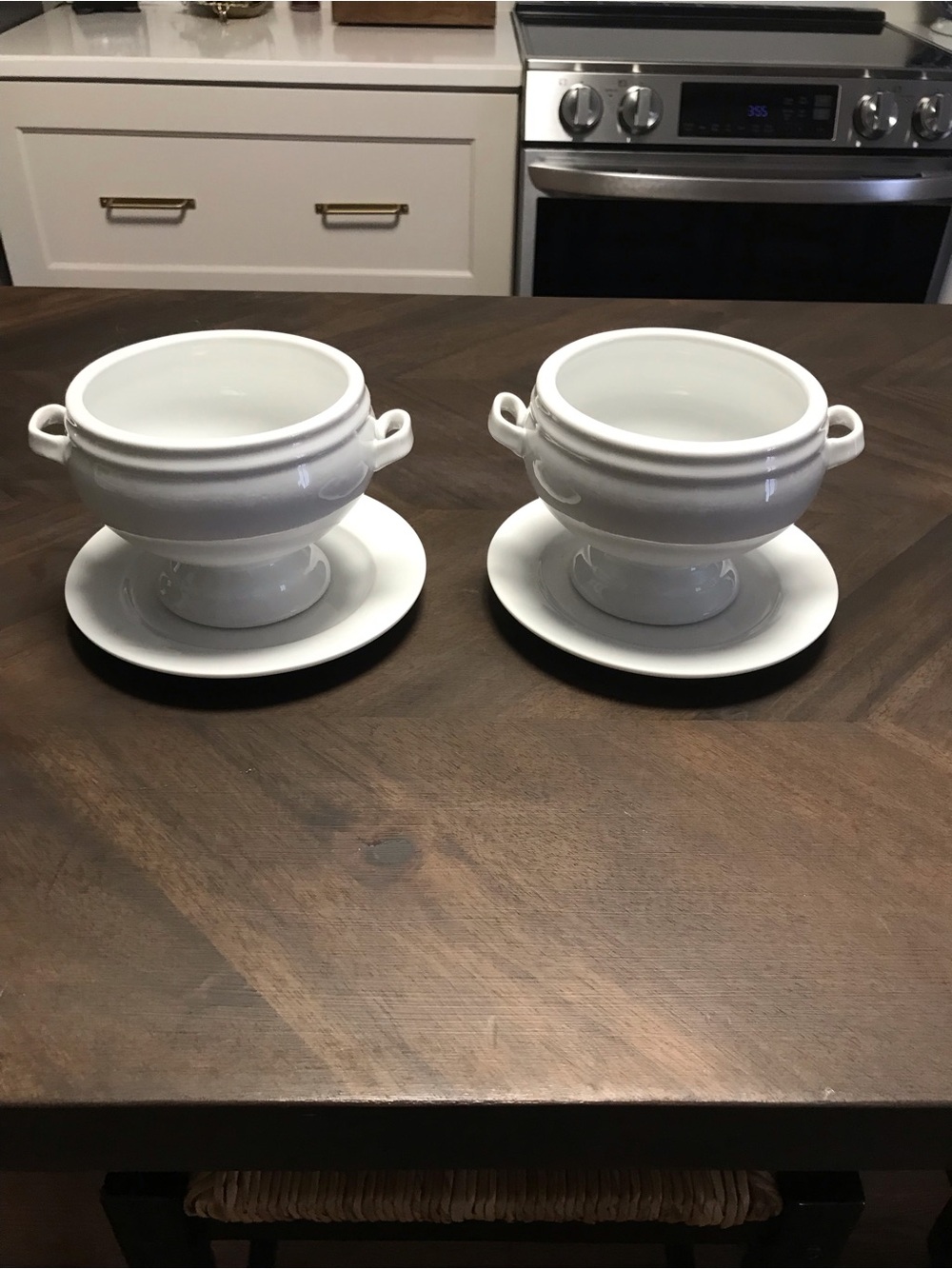 Crate & Barrel French Onion Soup Tureens with Saucers Set of Two